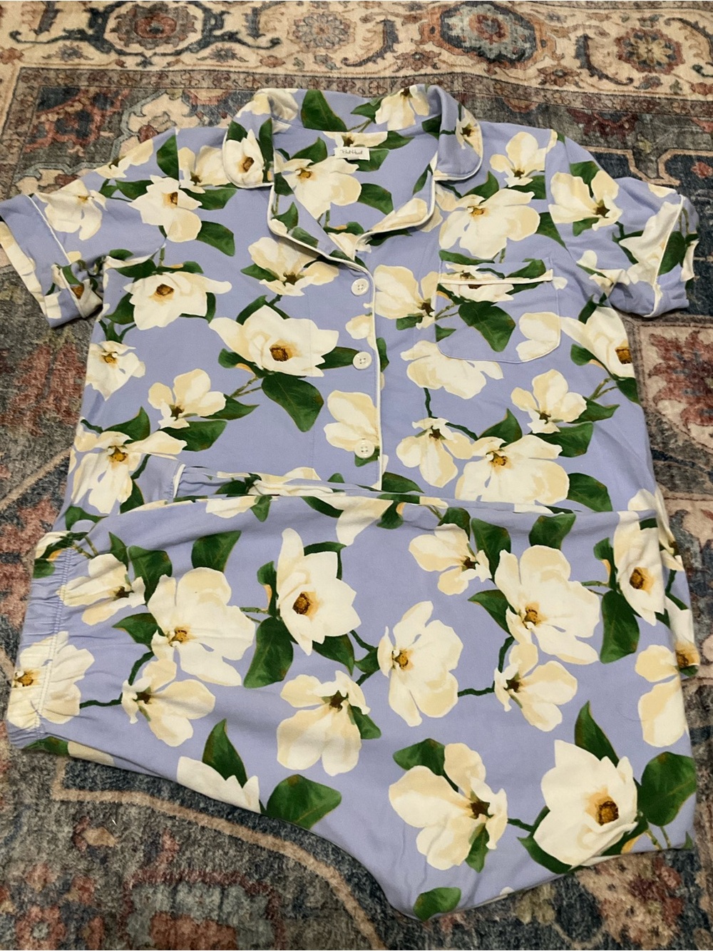 BedHead Lavender Floral Short Pajama Set with Cream Magnolias size S